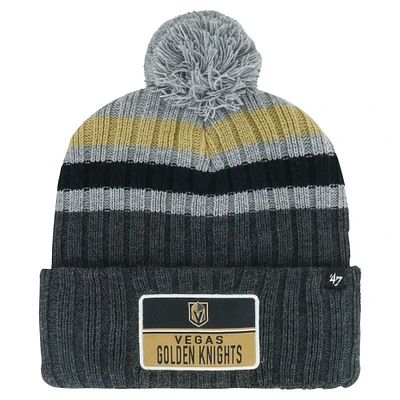 Men's '47 Gray Vegas Golden Knights Stack Patch Cuffed Knit Hat with Pom