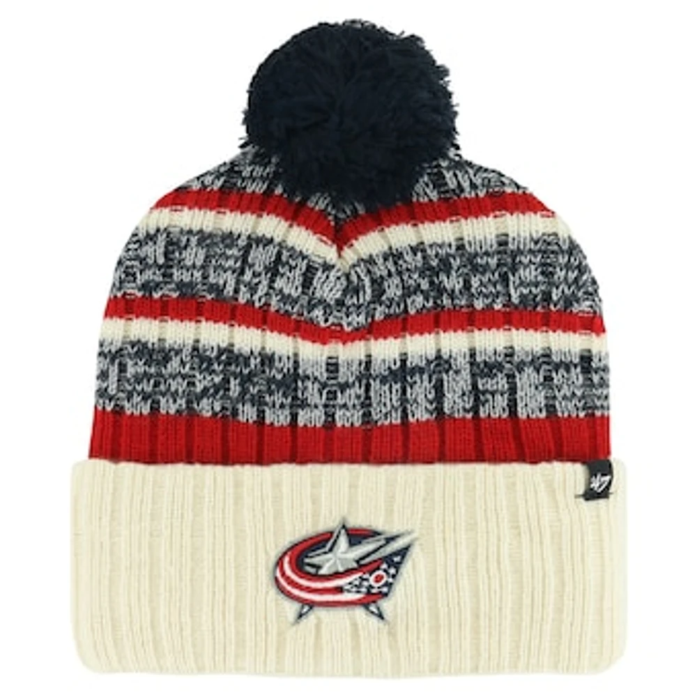 Men's '47 Cream Columbus Blue Jackets Tavern Cuffed Knit Hat with Pom