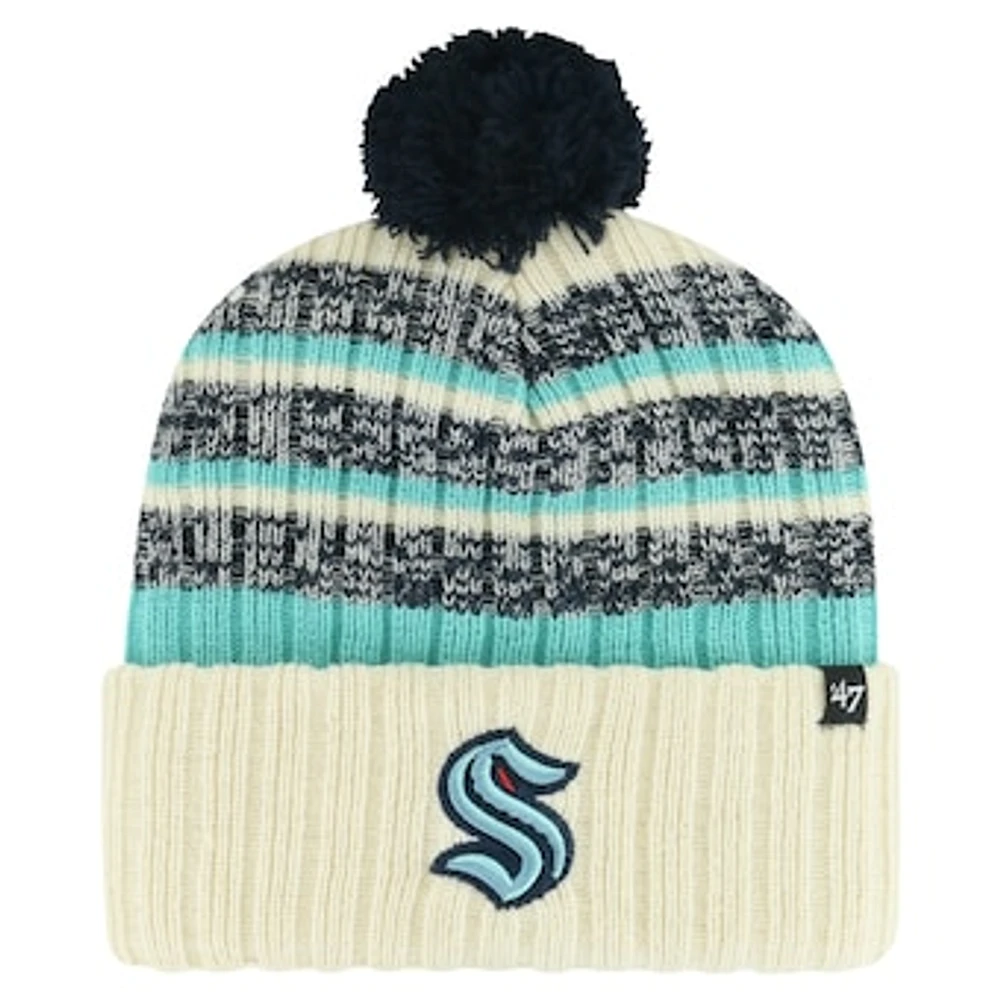 Men's '47 Cream Seattle Kraken Tavern Cuffed Knit Hat with Pom