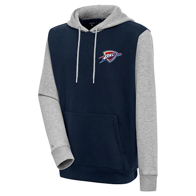 Men's Antigua  Navy/Heather Gray Oklahoma City Thunder Victory Colorblock Pullover Hoodie