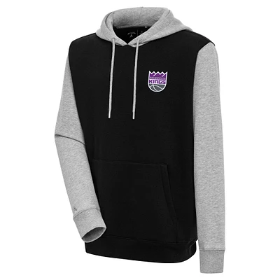 Men's Antigua  Black/Heather Gray Sacramento Kings Victory Colorblock Pullover Hoodie