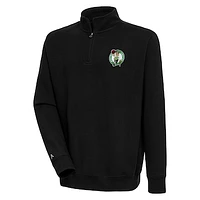 Men's Antigua  Black Boston Celtics Victory Quarter-Zip Pullover Top