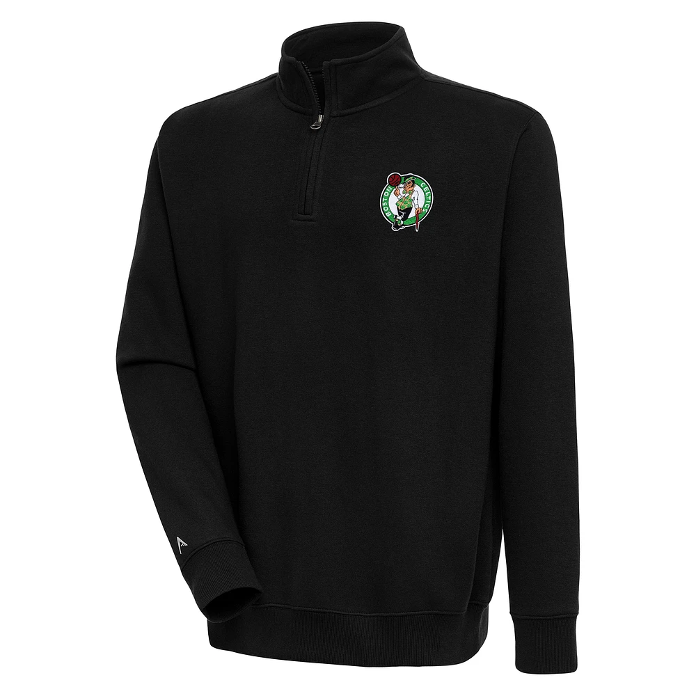 Men's Antigua Black Boston Celtics Victory Quarter-Zip Pullover Top