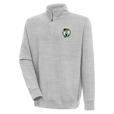 Men's Antigua  Heather Gray Boston Celtics Victory Quarter-Zip Pullover Top