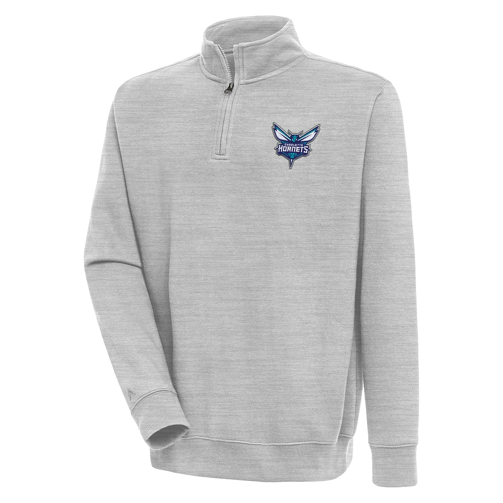 Men's Antigua Heather Gray Charlotte Hornets Victory Quarter-Zip Pullover Top
