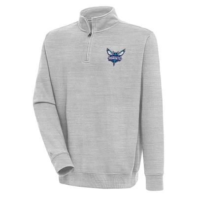 Men's Antigua  Heather Gray Charlotte Hornets Victory Quarter-Zip Pullover Top