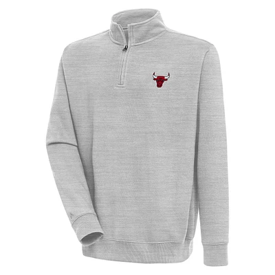Men's Antigua  Heather Gray Chicago Bulls Victory Quarter-Zip Pullover Top