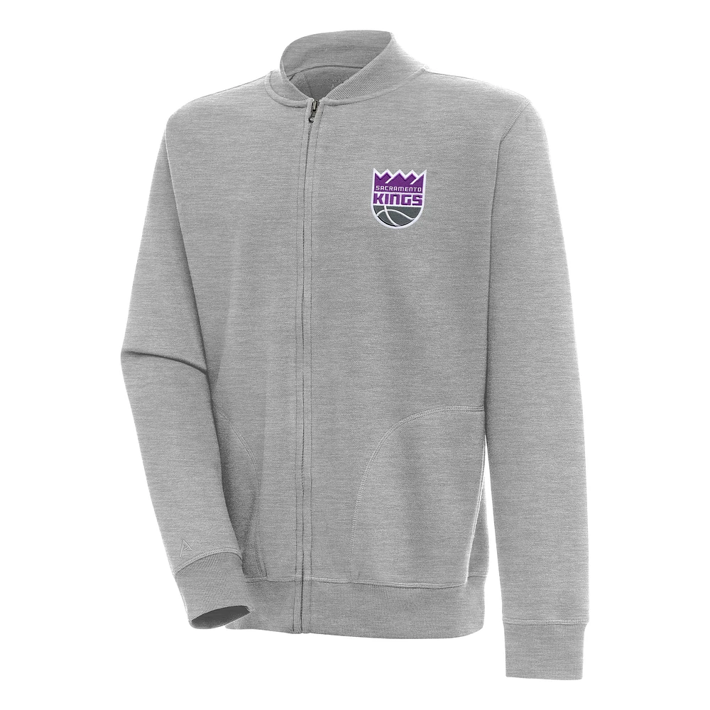Men's Antigua Heather Gray Sacramento Kings Victory Full-Zip Jacket