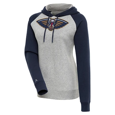 Women's Antigua  Heather Gray/Navy New Orleans Pelicans Victory Raglan Sleeve Pullover Hoodie
