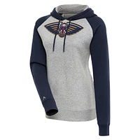 Women's Antigua  Heather Gray/Navy New Orleans Pelicans Victory Raglan Sleeve Pullover Hoodie