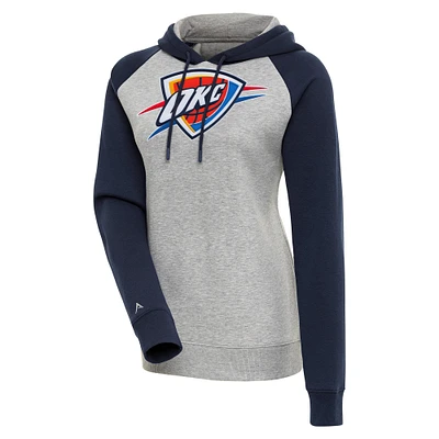 Women's Antigua  Heather Gray/Navy Oklahoma City Thunder Victory Raglan Sleeve Pullover Hoodie