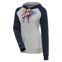 Women's Antigua  Heather Gray/Navy Oklahoma City Thunder Victory Raglan Sleeve Pullover Hoodie