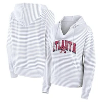 Women's Fanatics White Atlanta Braves Striped Fundamentals Notch Neck Pullover Hoodie