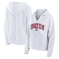 Women's Fanatics White Boston Red Sox Striped Fundamentals Notch Neck Pullover Hoodie