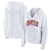 Women's Fanatics White Houston Astros Striped Fundamentals Notch Neck Pullover Hoodie