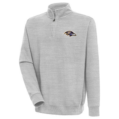 Men's Antigua  Heather Gray Baltimore Ravens Victory Quarter-Zip Pullover Top