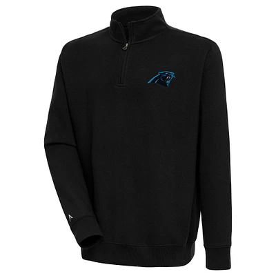 Men's Antigua Black Carolina Panthers Victory Quarter-Zip Pullover Top