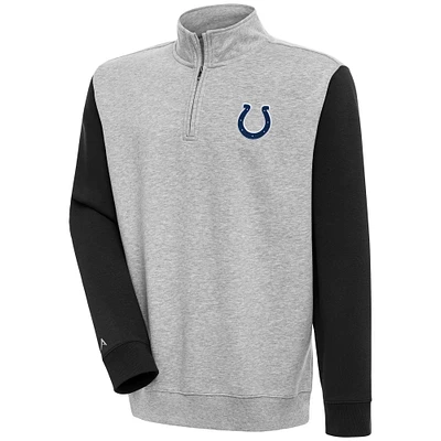 Men's Antigua  Heather Gray/Black Indianapolis Colts Victory Colorblock Quarter-Zip Pullover Top