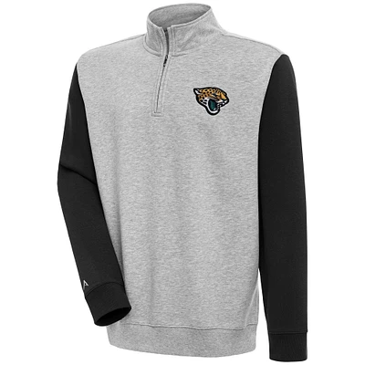 Men's Antigua  Heather Gray/Black Jacksonville Jaguars Victory Colorblock Quarter-Zip Pullover Top