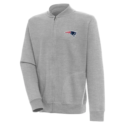 Men's Antigua  Heather Gray New England Patriots Victory Full-Zip Jacket