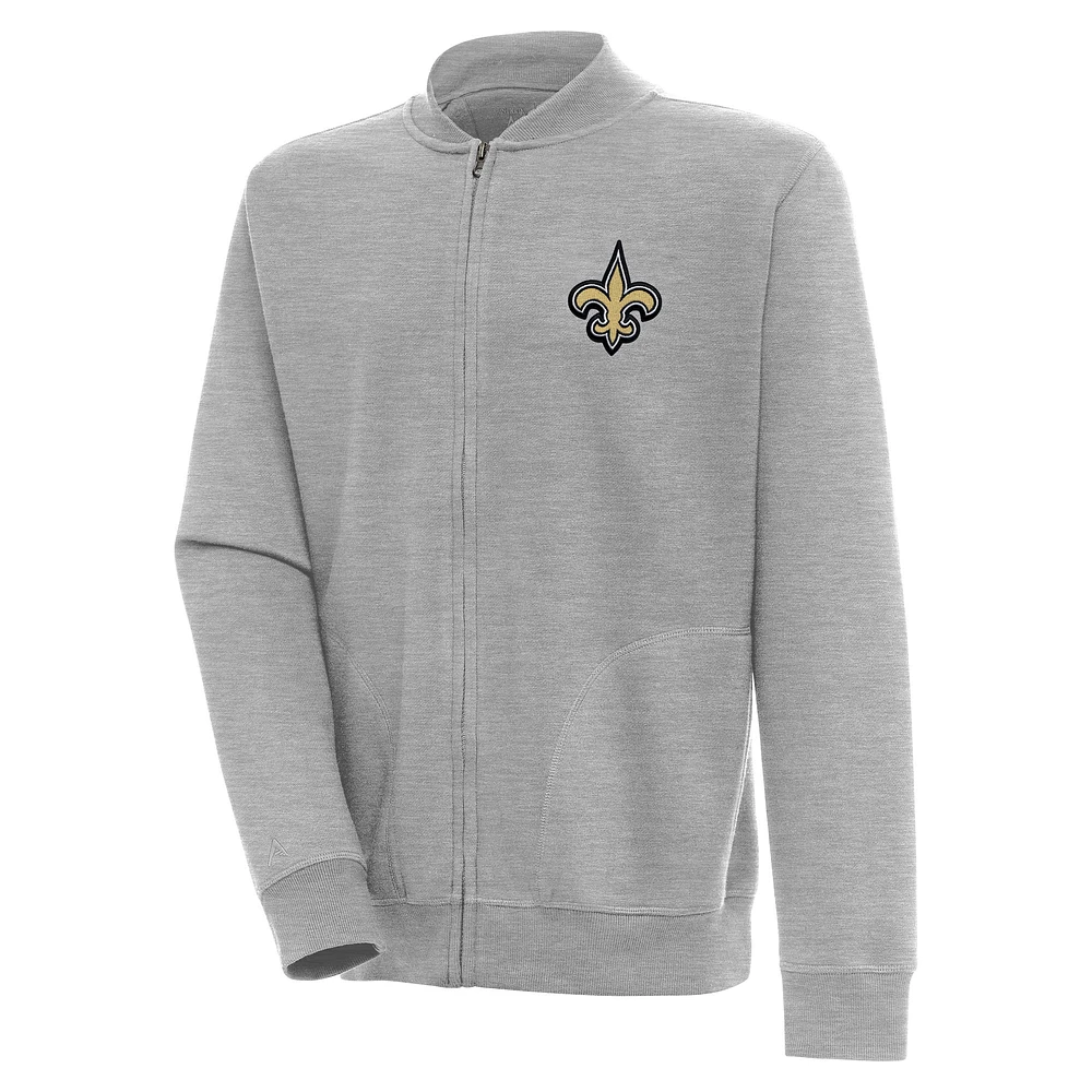 Men's Antigua Heather Gray New Orleans Saints Victory Full-Zip Jacket