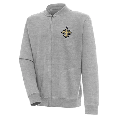 Men's Antigua  Heather Gray New Orleans Saints Victory Full-Zip Jacket