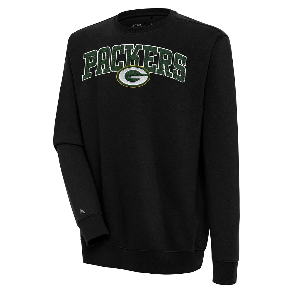 Men's Antigua Black Green Bay Packers Victory Chenille Pullover Sweatshirt