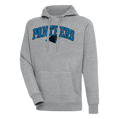 Men's Antigua  Heather Gray Carolina Panthers Victory Pullover Hoodie