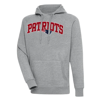 Men's Antigua  Heather Gray New England Patriots Victory Pullover Hoodie