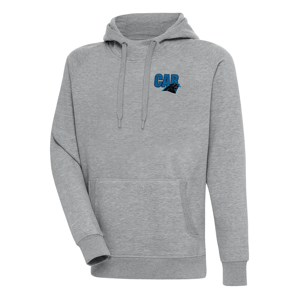 Men's Antigua Heather Gray Carolina Panthers Victory Pullover Hoodie