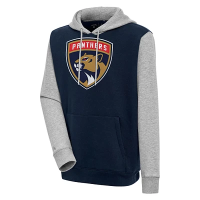 Men's Antigua  Navy/Heather Gray Florida Panthers Victory Colorblock Pullover Hoodie