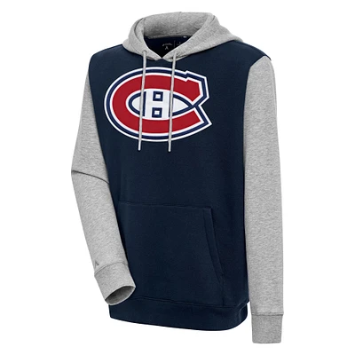 Men's Antigua  Navy/Heather Gray Montreal Canadiens Victory Colorblock Pullover Hoodie