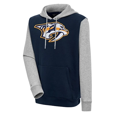 Men's Antigua  Navy/Heather Gray Nashville Predators Victory Colorblock Pullover Hoodie