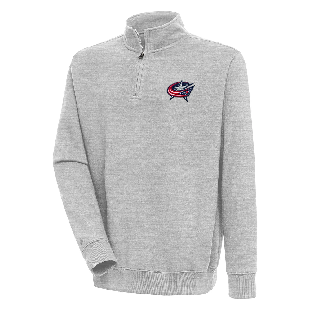 Men's Antigua Heather Gray Columbus Blue Jackets Victory Quarter-Zip Pullover Top