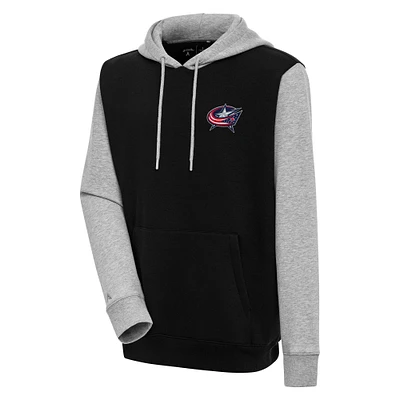 Men's Antigua  Black/Heather Gray Columbus Blue Jackets Victory Colorblock Pullover Hoodie