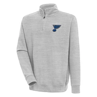 Men's Antigua  Heather Gray St. Louis Blues Victory Quarter-Zip Pullover Top