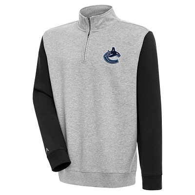 Men's Antigua  Heather Gray/Black Vancouver Canucks Victory Colorblock Quarter-Zip Pullover Top