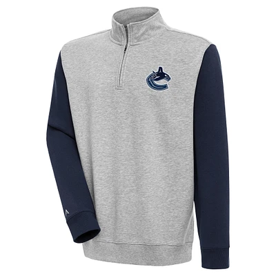Men's Antigua  Heather Gray/Navy Vancouver Canucks Victory Colorblock Quarter-Zip Pullover Top