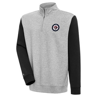 Men's Antigua  Heather Gray/Black Winnipeg Jets Victory Colorblock Quarter-Zip Pullover Top