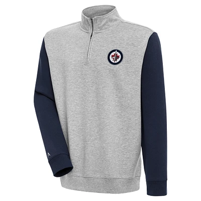 Men's Antigua  Heather Gray/Navy Winnipeg Jets Victory Colorblock Quarter-Zip Pullover Top