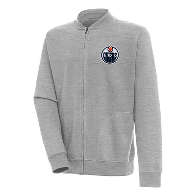 Men's Antigua  Heather Gray Edmonton Oilers Victory Full-Zip Jacket