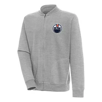 Men's Antigua  Heather Gray Edmonton Oilers Victory Full-Zip Jacket