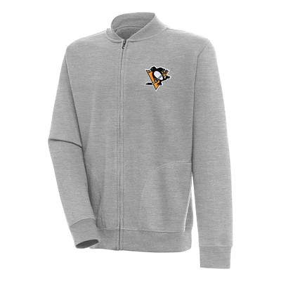 Men's Antigua  Heather Gray Pittsburgh Penguins Victory Full-Zip Jacket