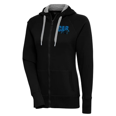Women's Antigua  Black Carolina Panthers Victory Full-Zip Hoodie