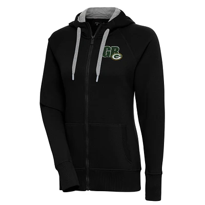 Women's Antigua  Black Green Bay Packers Victory Full-Zip Hoodie