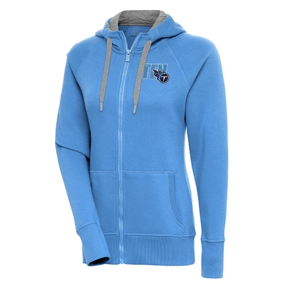Women's Antigua  Light Blue Tennessee Titans Victory Full-Zip Hoodie