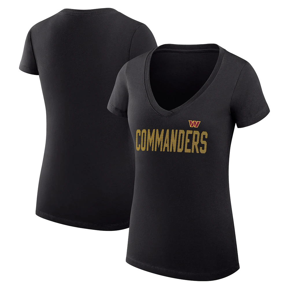 Women's G-III 4Her by Carl Banks Black Washington Commanders Dot Print V-Neck Fitted T-Shirt
