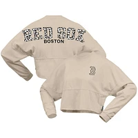 Women's Fanatics Cream Boston Red Sox Long Sleeve Cropped Jersey T-Shirt