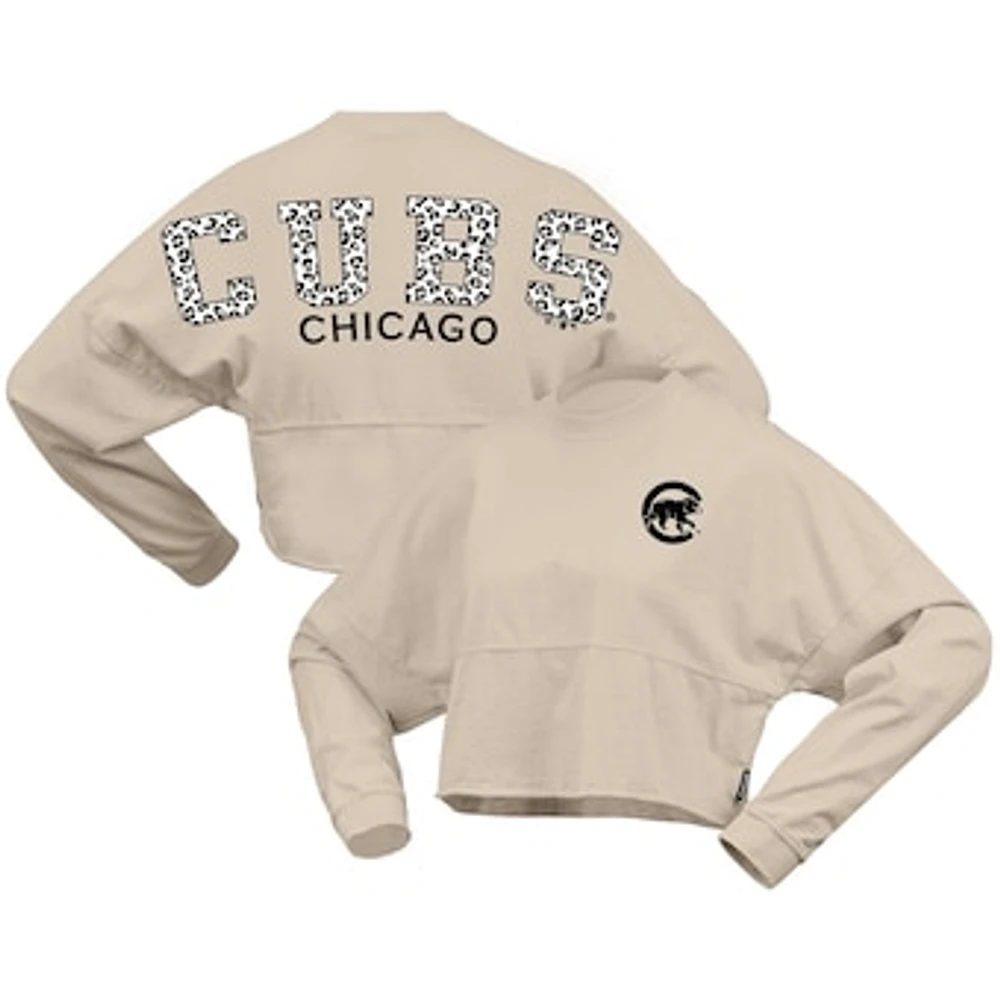 Women's Fanatics Cream Chicago Cubs Long Sleeve Cropped Jersey T-Shirt