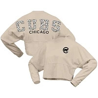 Women's Fanatics Cream Chicago Cubs Long Sleeve Cropped Jersey T-Shirt